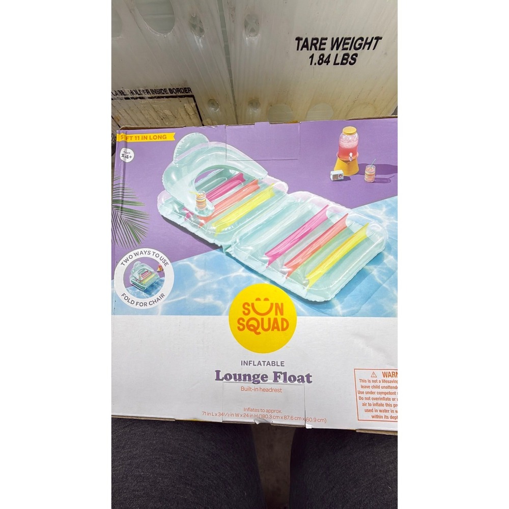 Sun Squad Inflatable Lounge Float with Headrest 2-in-1 Pool Chair Mat Clear